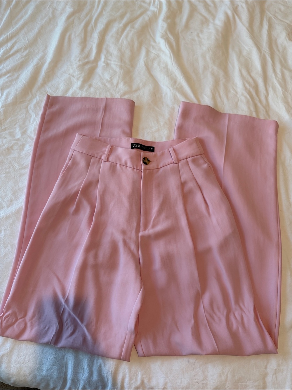 Zara Pastel Pink Pleated Wide-Leg Trousers